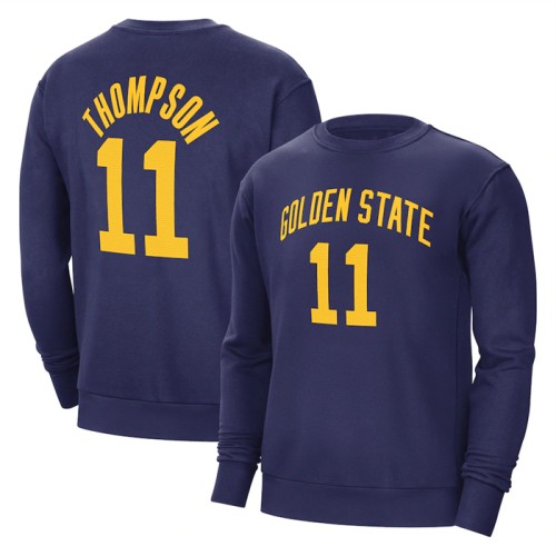 Men's Golden State Warriors #11 Klay Thompson Navy Long Sleeve T-Shirt